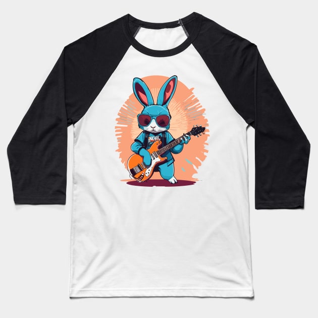 Rabbit Play Guitar Baseball T-Shirt by ReaBelle